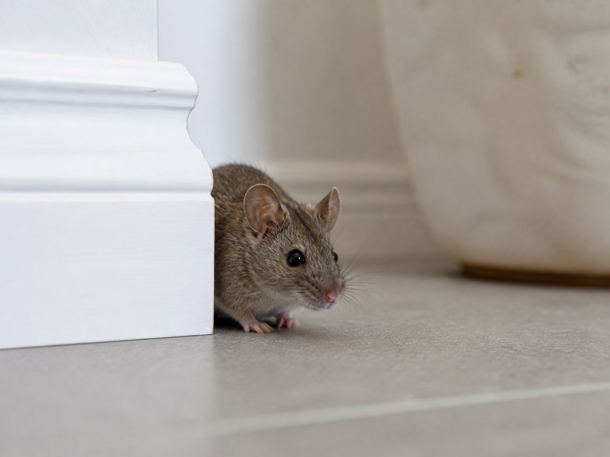 Souris domestique près d’une plinthe